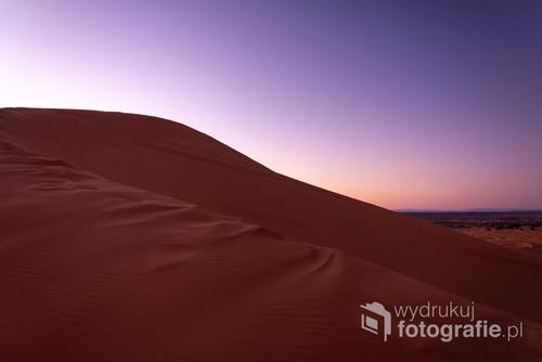 Zachód słońca na wydmach, Merzuga, Maroko