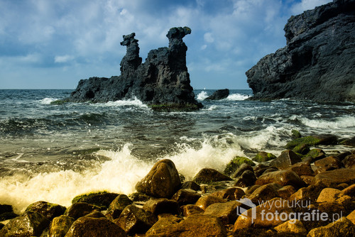 Niesamowite skały przypominające wielbłądy, zdjęcie wykonane na wyspie Bornholm  