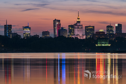 Sunset over Warsaw city and Vistula river, Poland