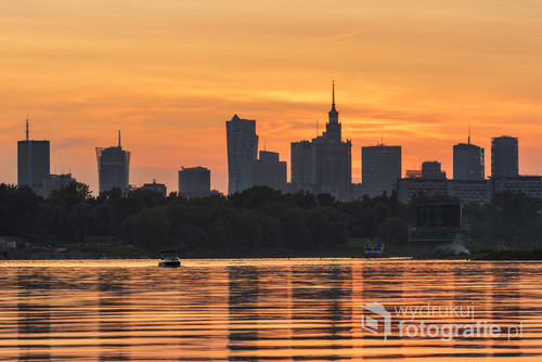Sunset over Warsaw city during summer time, Poland