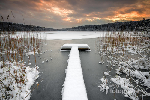 Zimowy poranek nad jeziorem Dobre niedaleko Koszalina. 