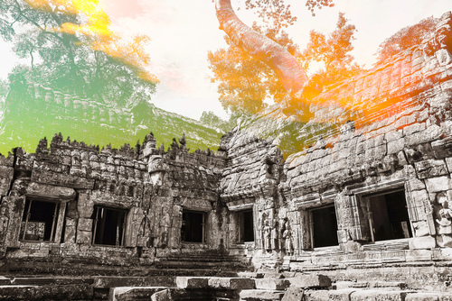 Angkor Wat- największy zabytek religijny na świecie. Siem Reap, Kambodża. Fotografia wykonana techniką podwójnej ekspozycji. 