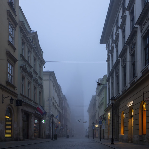 Zdjęcie wykonałam w mglisty poranek w Krakowie. W mgle majaczy Kościół Mariacki.