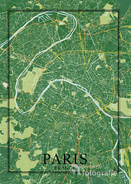 Mapa Paryża w odcieniach pistacjowej zieleni doskonale urozmaici Twoje wnętrze! 