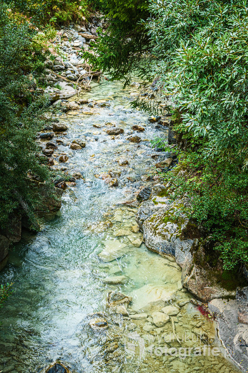 Small mountain river, stream -  view from above.
