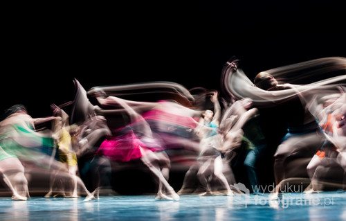Opera na Zamku, Szczecin (Stettin), Poland. Dress rehearsal of  the ballet Ogniwa to the music of Witold Lutoslawski.  Long time exposure. Dancers in motion.
