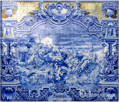Ancient Azulejo on the wall of palace in Lisabon. Portugal.