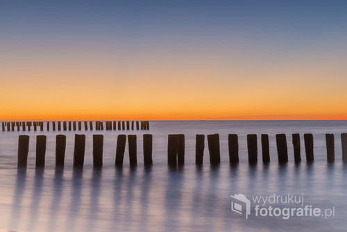 Long exposure breakwater photo. Baltic sea shore. 