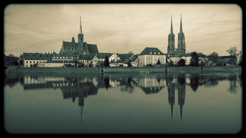 Wrocław - widok na Ostrów Tumski w wersji retro