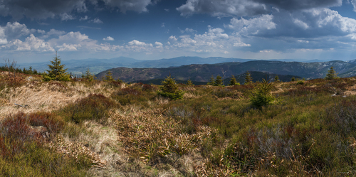 Wiosenne panorama z zbocza Skrzycznego